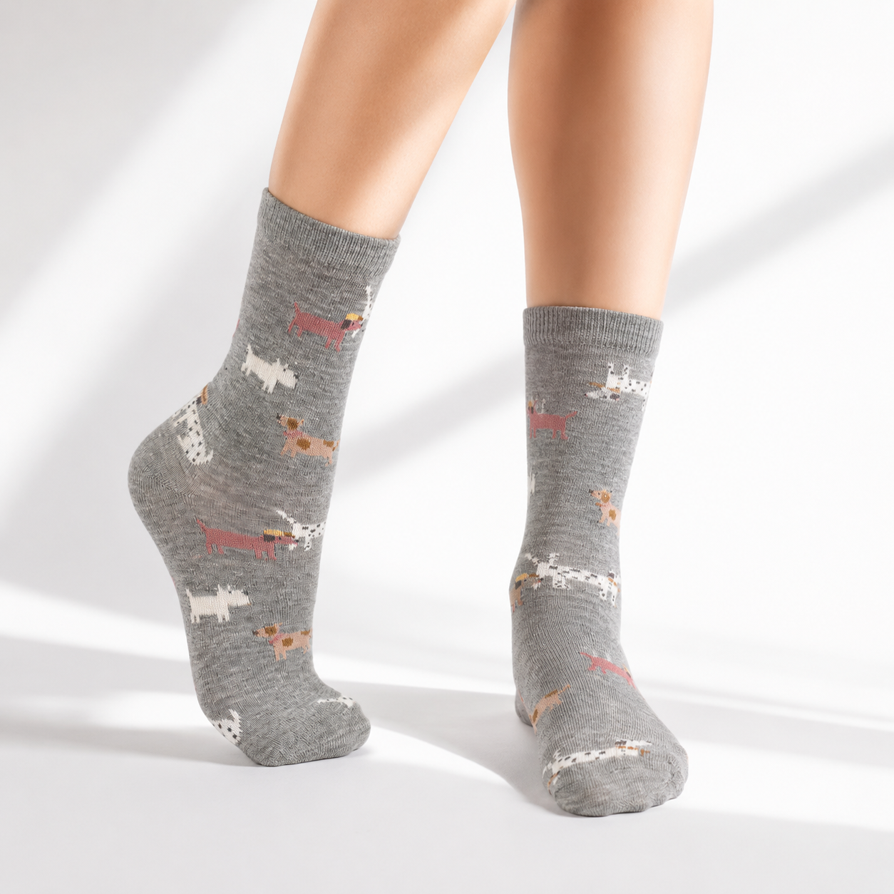 Girls Dog Print Cotton Grey Socks