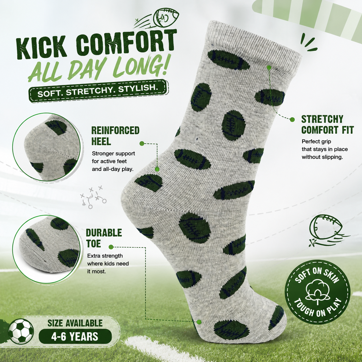 Boys Athletic Football Pattern Socks