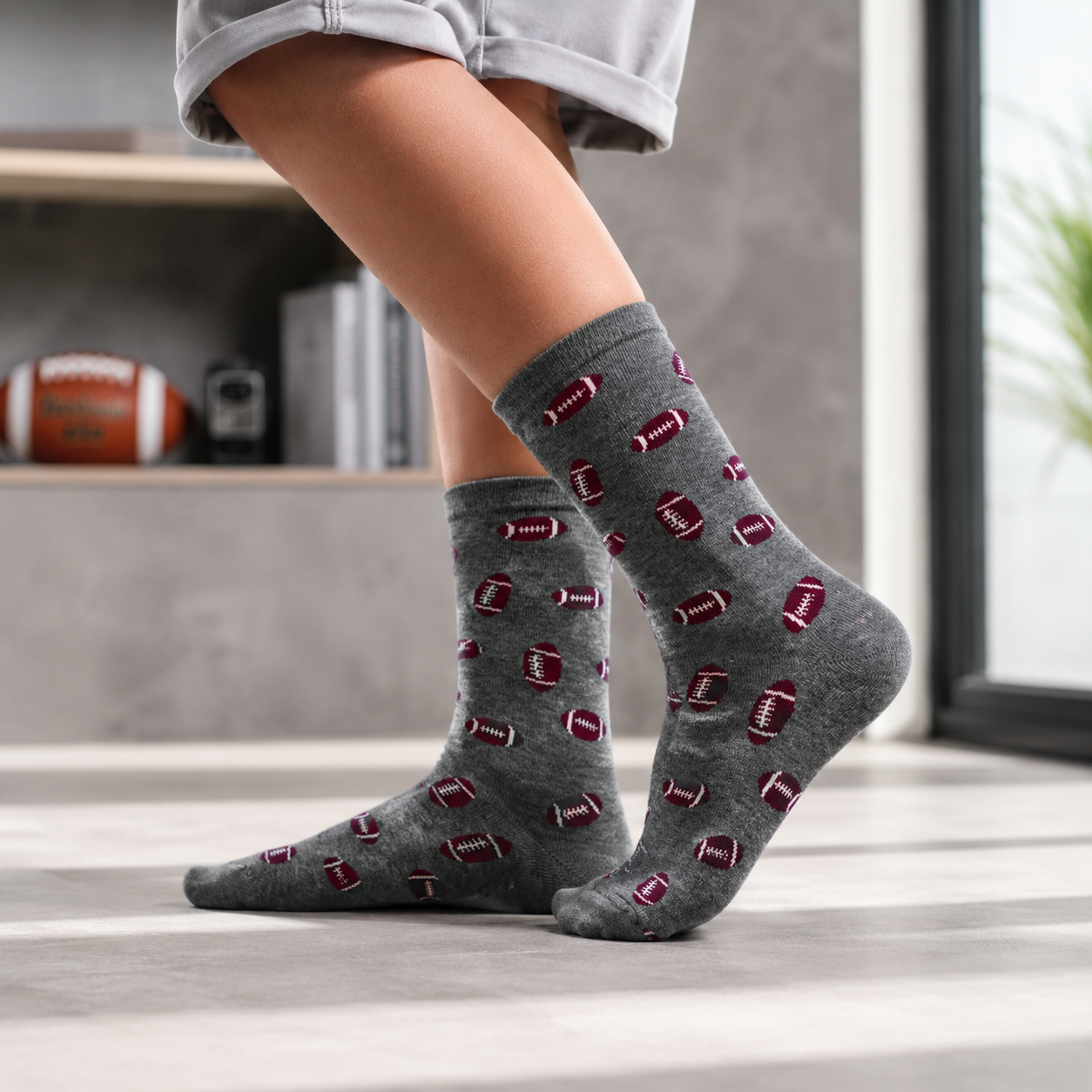 Boys American Football Print Crew Grey Socks