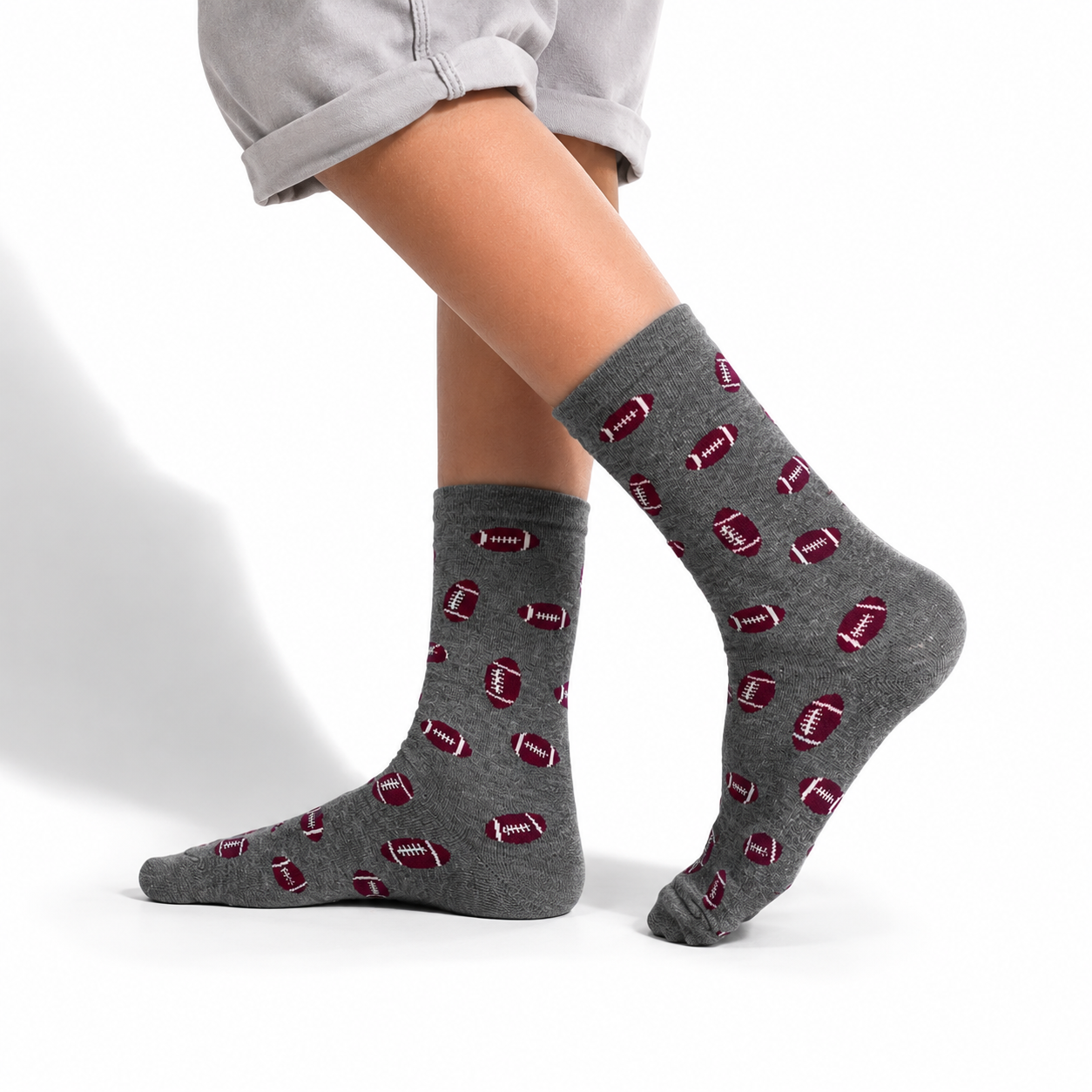 Boys American Football Print Crew Grey Socks