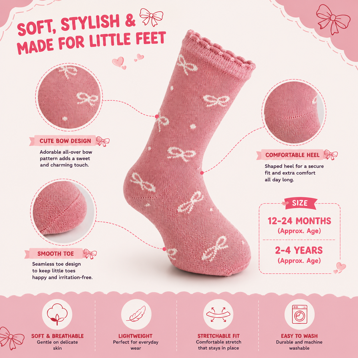 Girls Bow-Print Ankle Socks