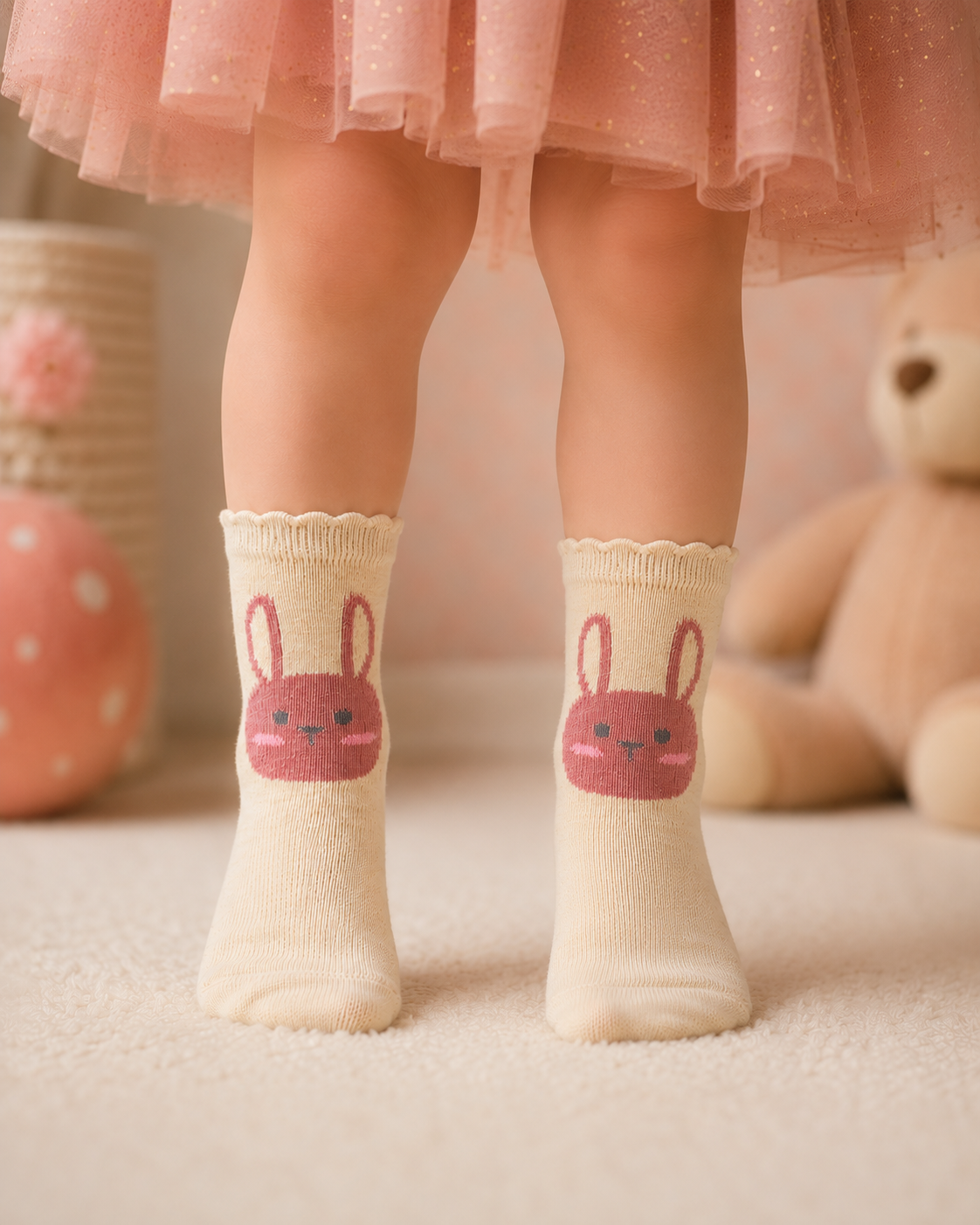 Girl Bunny Face Print Crew Socks