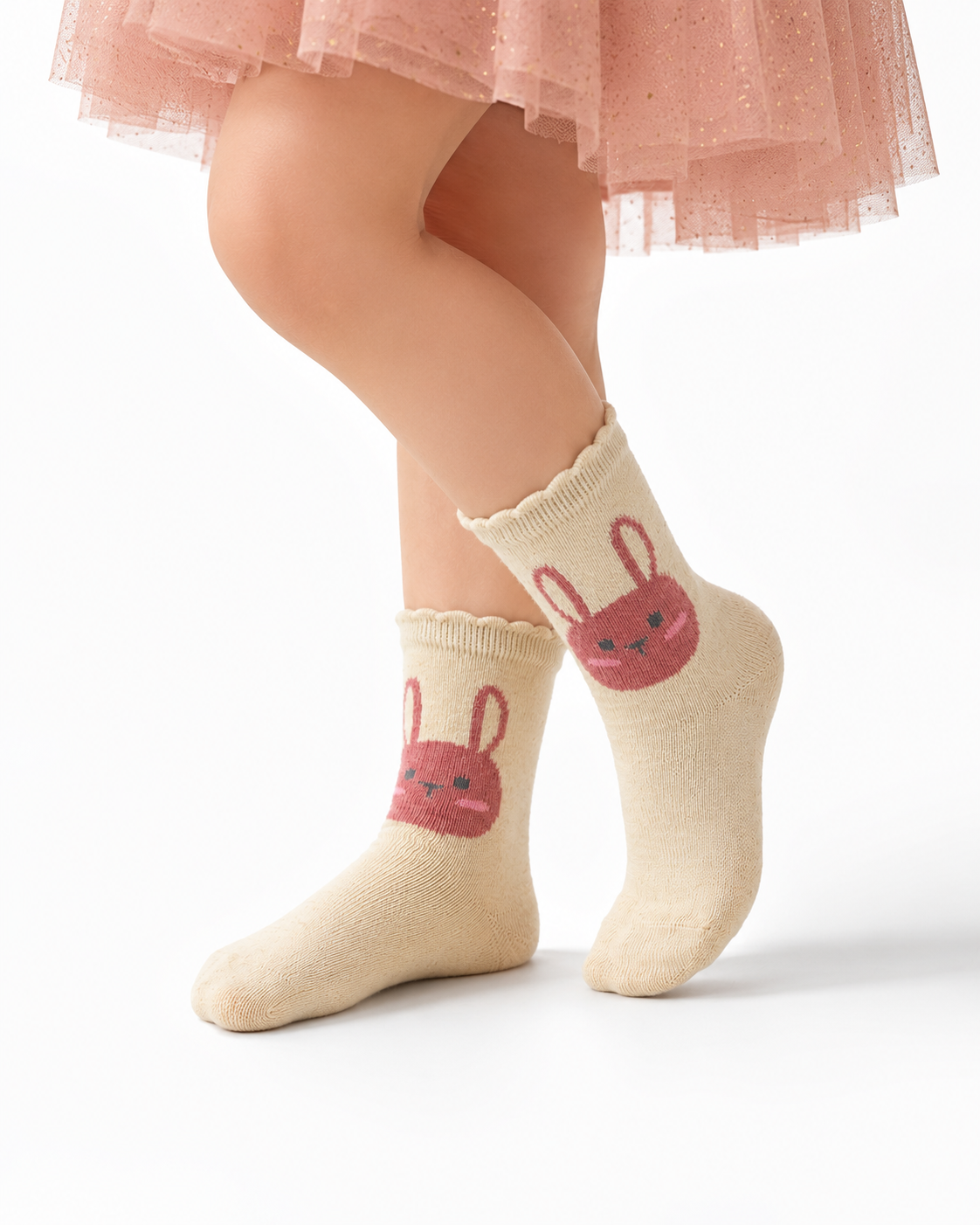Girl Bunny Face Print Crew Socks