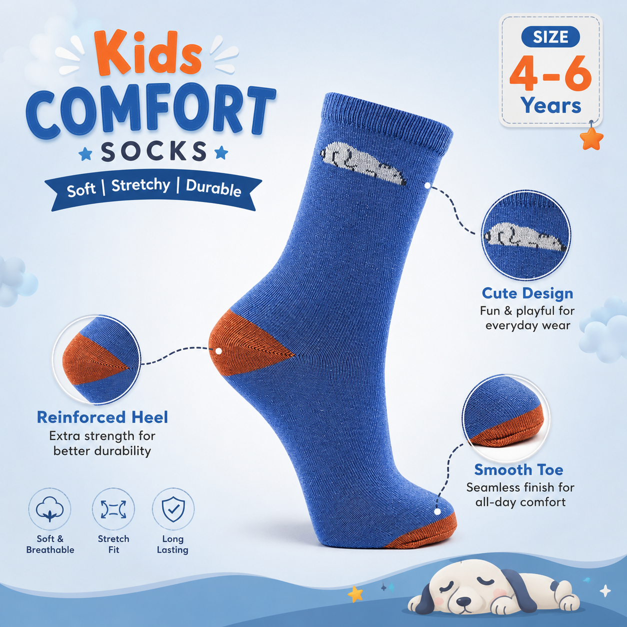 Polar Bear Night Blue Boys Socks