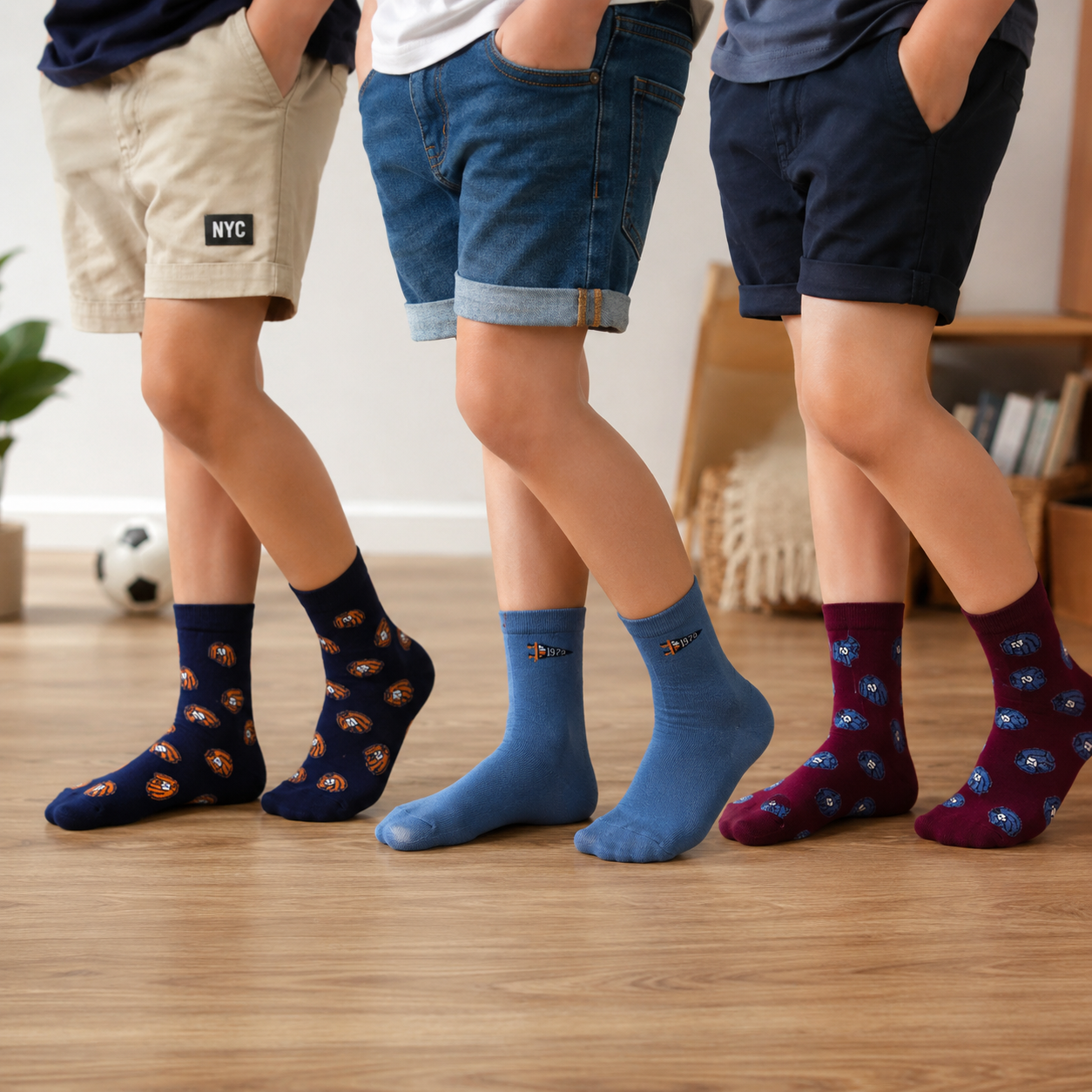 Boys Baseball Glove Print Crew Socks