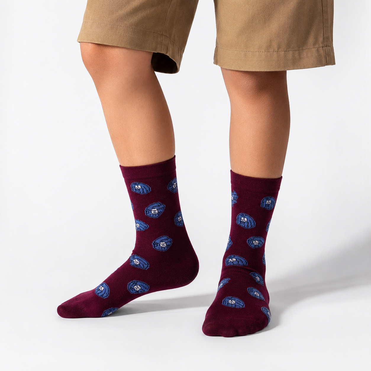 Boys Baseball Gloves Print Crew Maroon Socks
