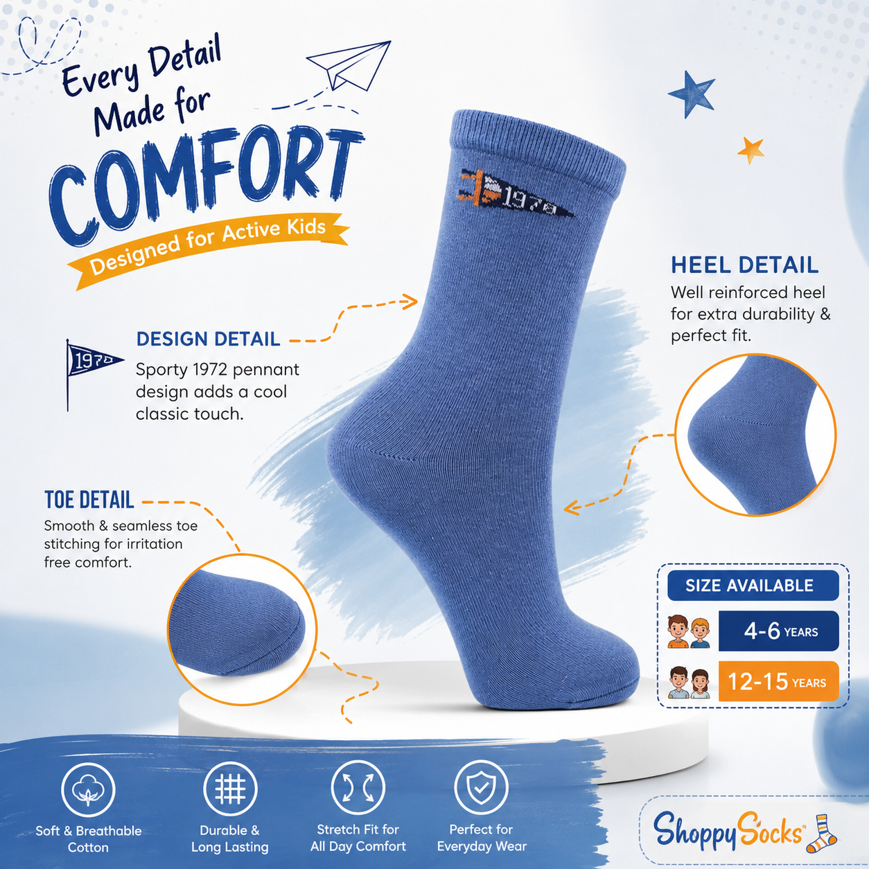 Boys "1978" Print Plain Socks