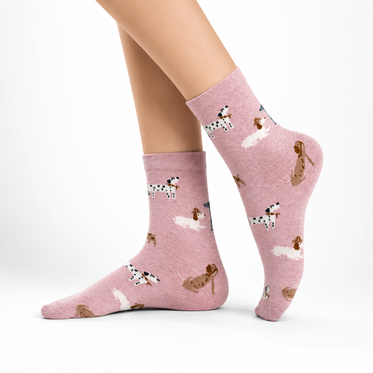 Girls Puppy Pattern Crew Pink Socks