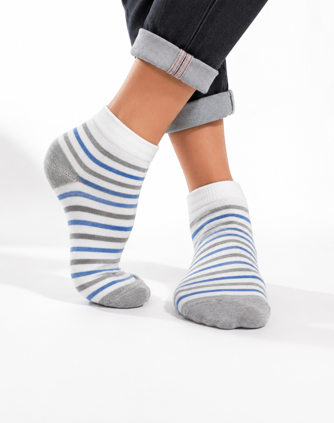 Boys Light Blue Striped Ankle Socks