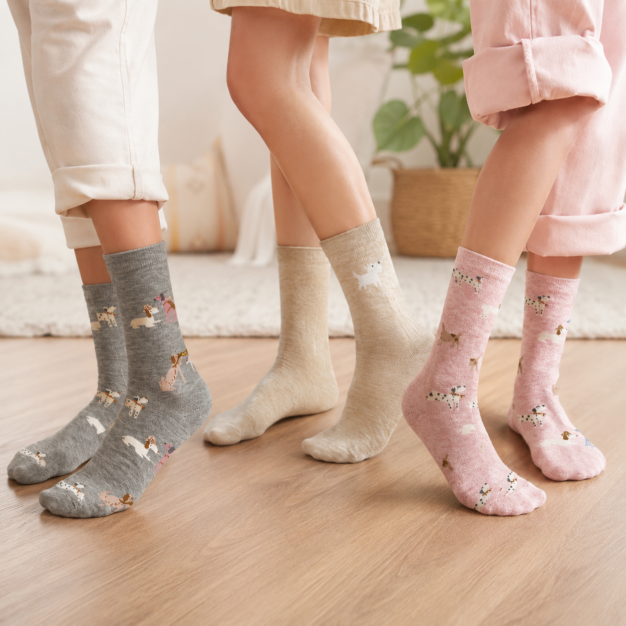 Adorable Puppy Pattern Girls Crew Socks