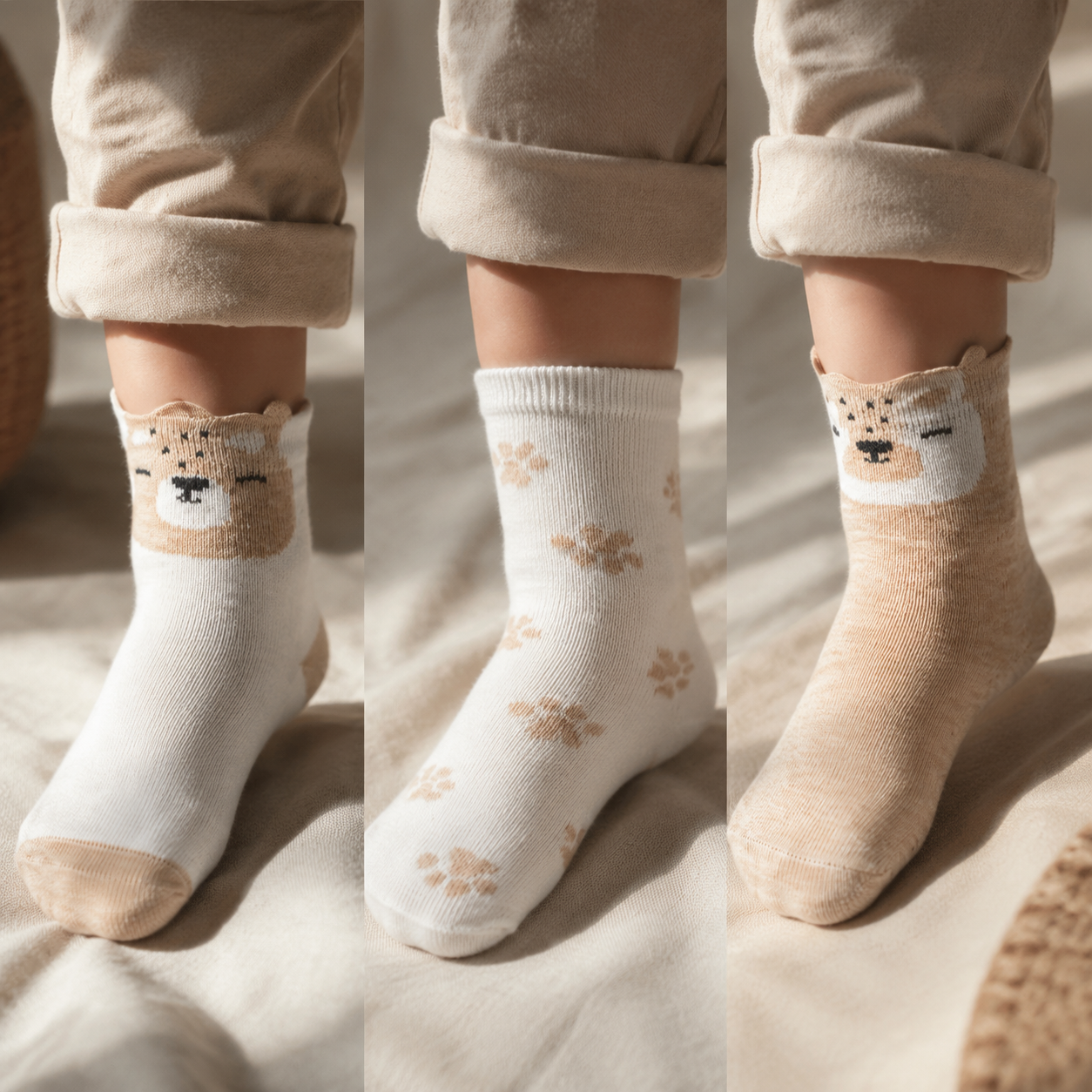 Pack of 3 - Bear Print Baby Brown Socks