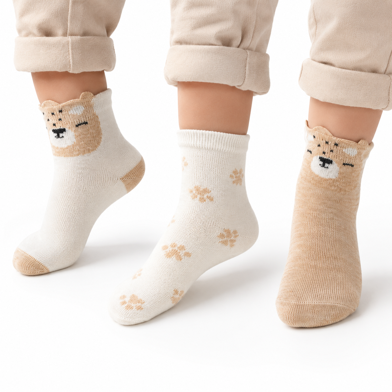 Pack of 3 - Bear Print Baby Brown Socks