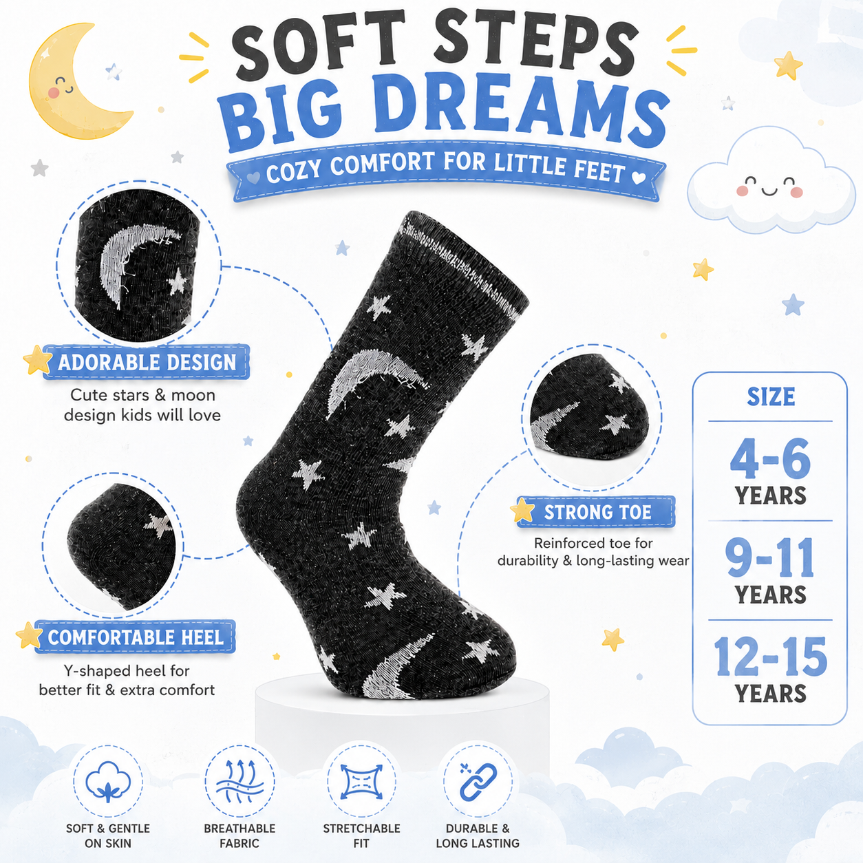 Girls Star & Moon Pattern Socks