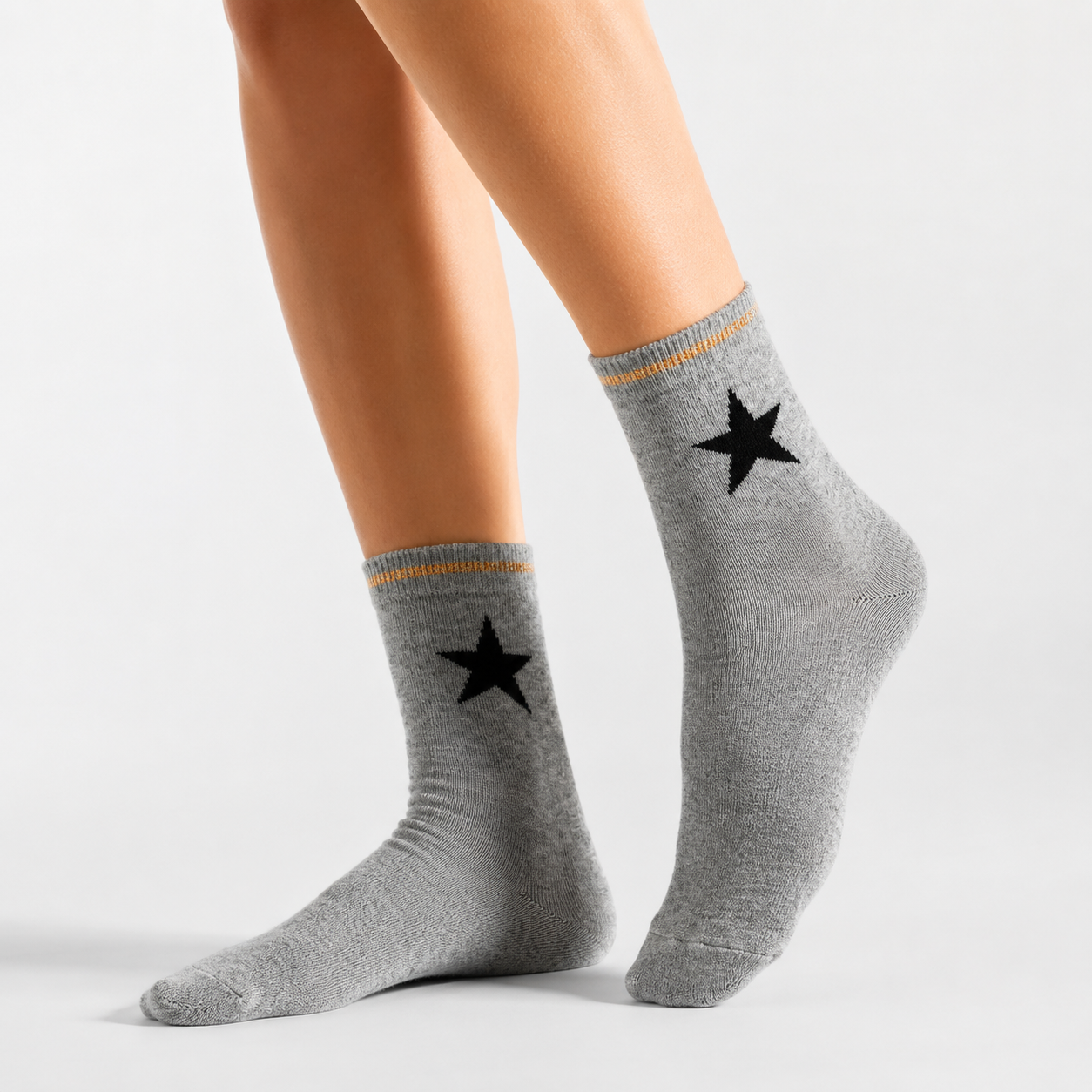 Girls Star-Print Crew Grey Socks
