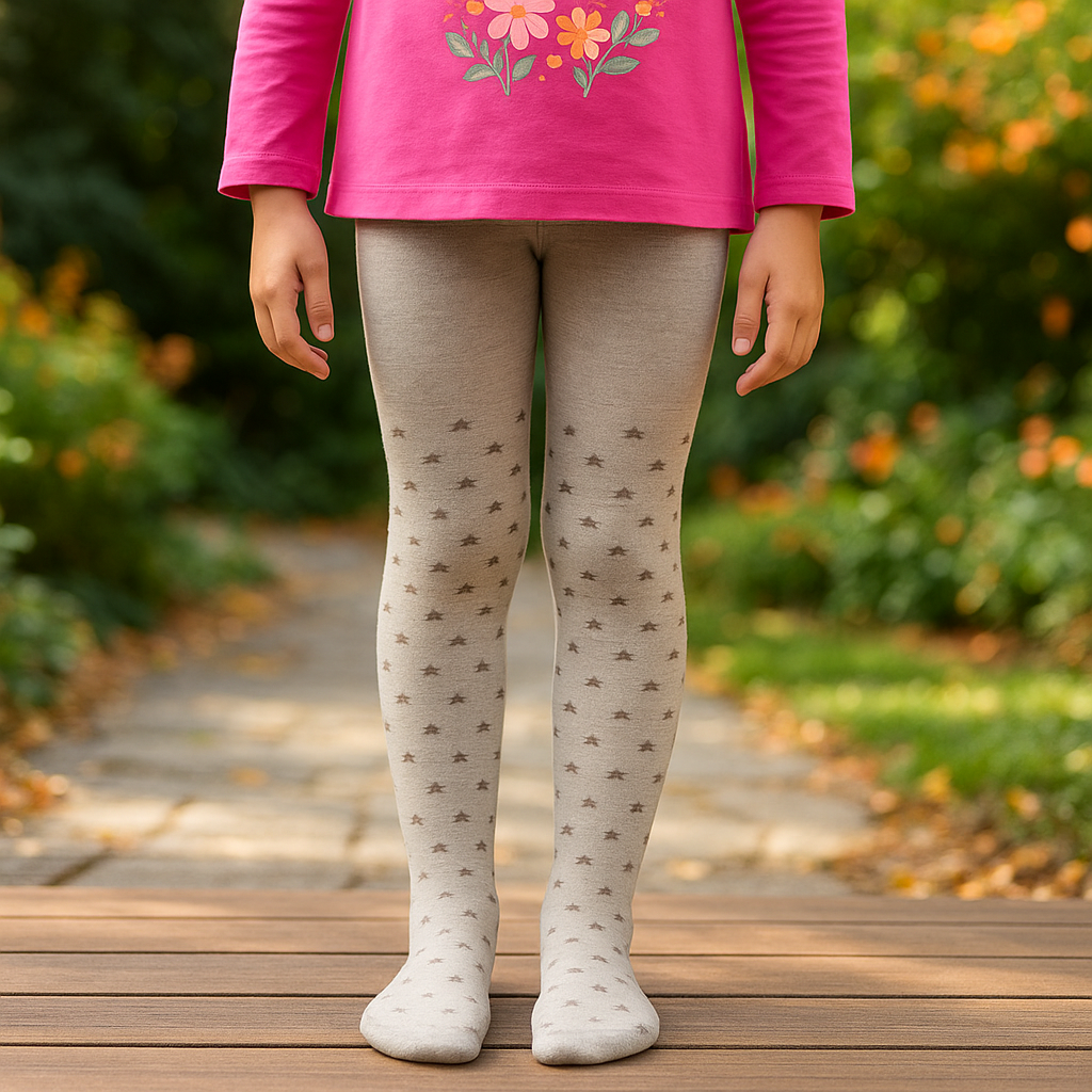Cozy Beige with Brown Star Tights for Girls (CJ)