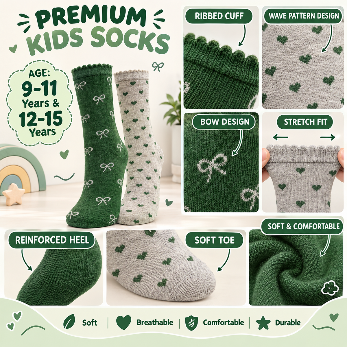 Heart & Ribbon Scalloped Girl Socks
