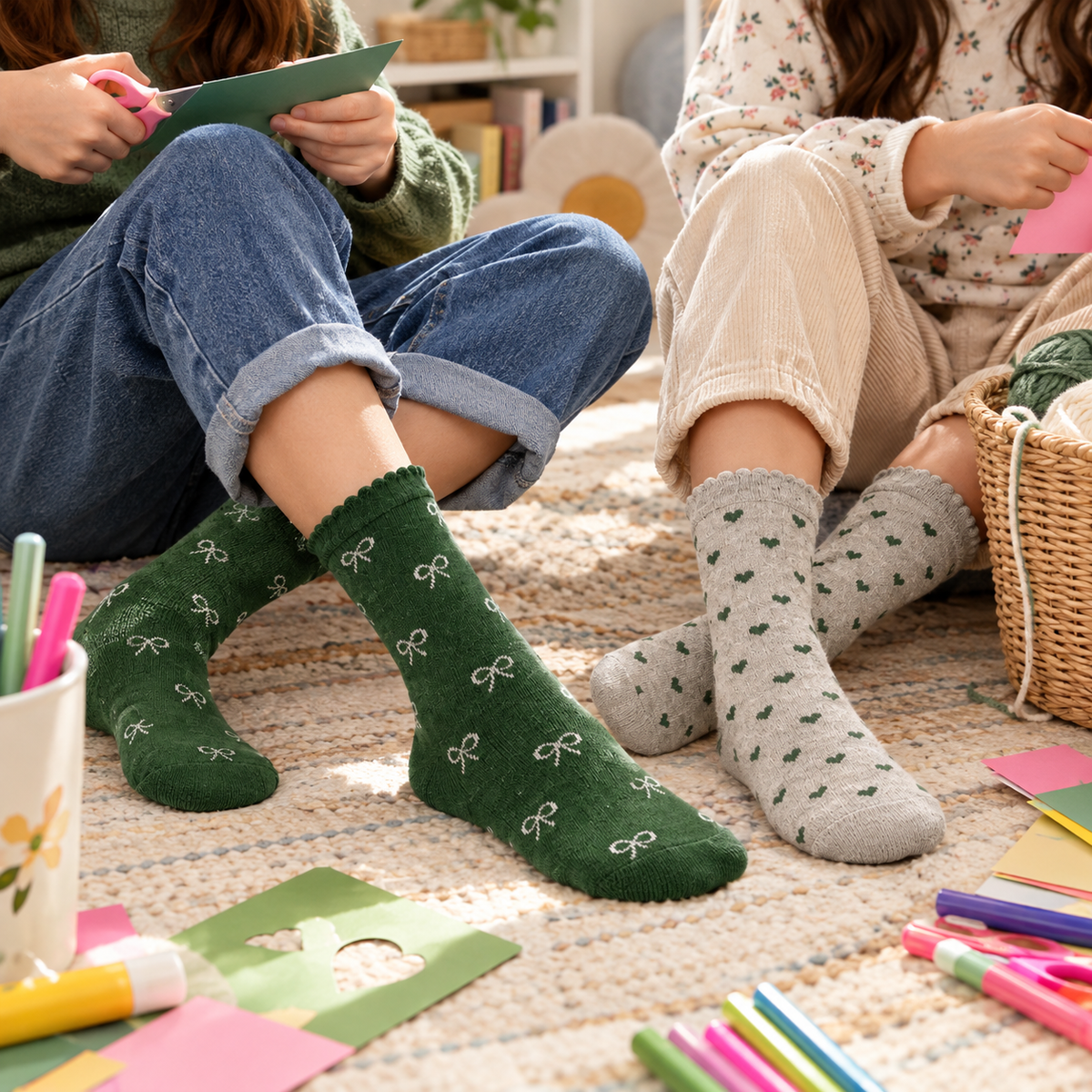 Heart & Ribbon Scalloped Girl Socks