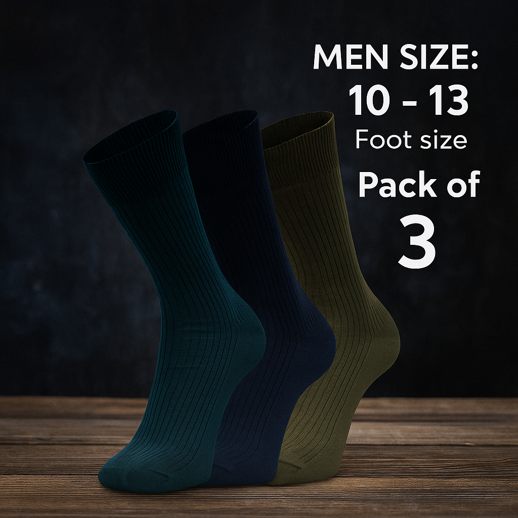 Pack of 3 - Men's Classic Ribbed Crew Socks