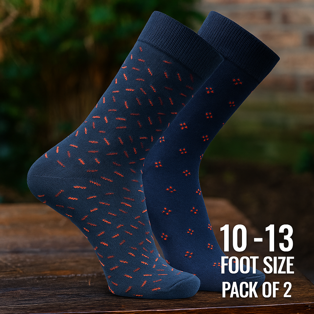 Pack of 2 - Men’s Navy Blue Patterned Crew Socks