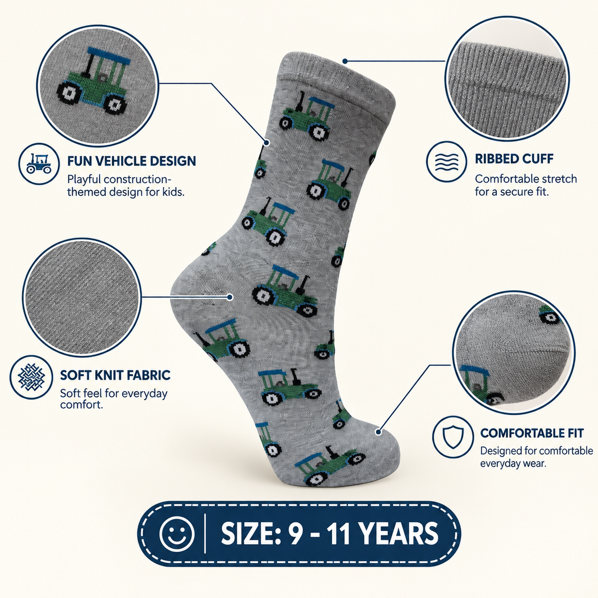 Boys Tractor Print Socks