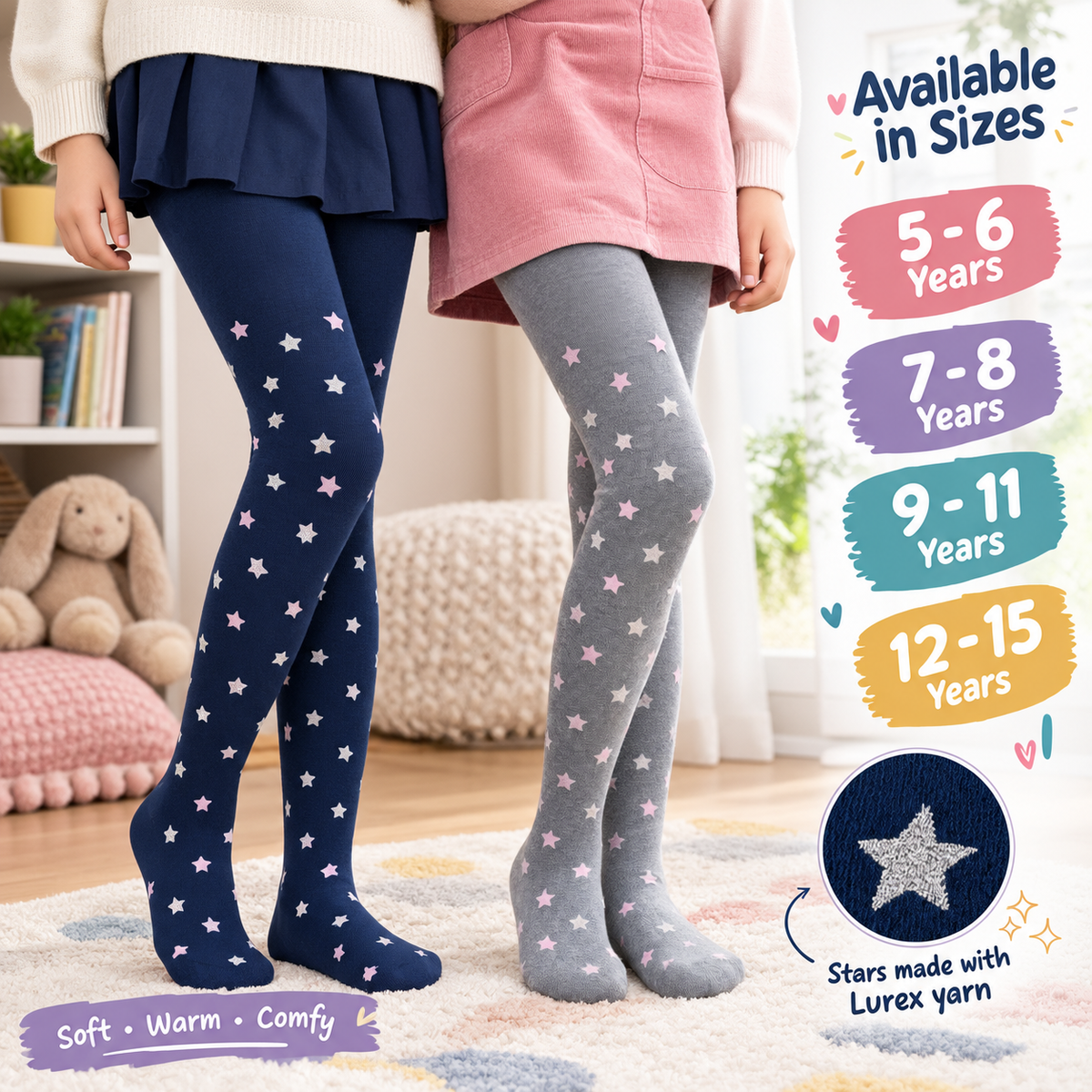 Girls Navy & Grey Star Print Tights (CJ)