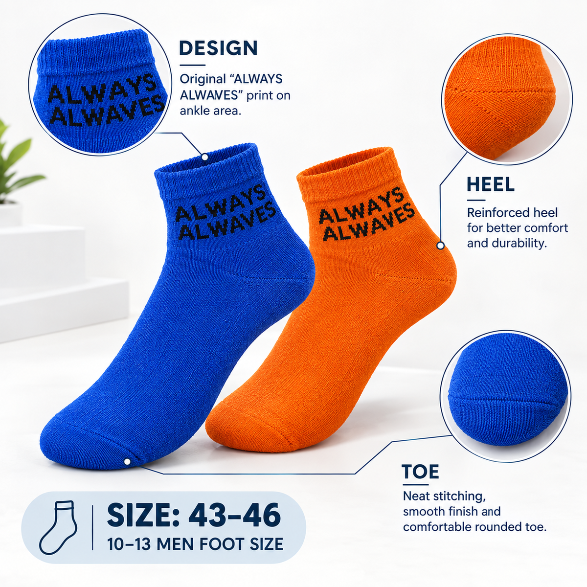 "Always Alwaves" Print Ankle Socks