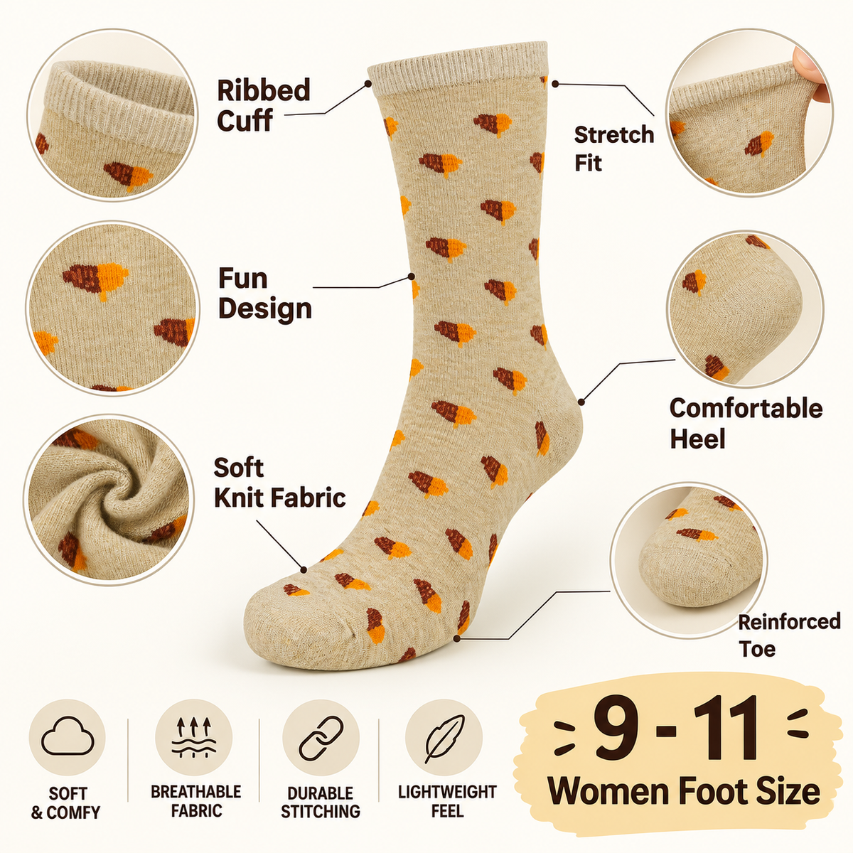 Women Crew Socks with Sparkle Heart Pattern