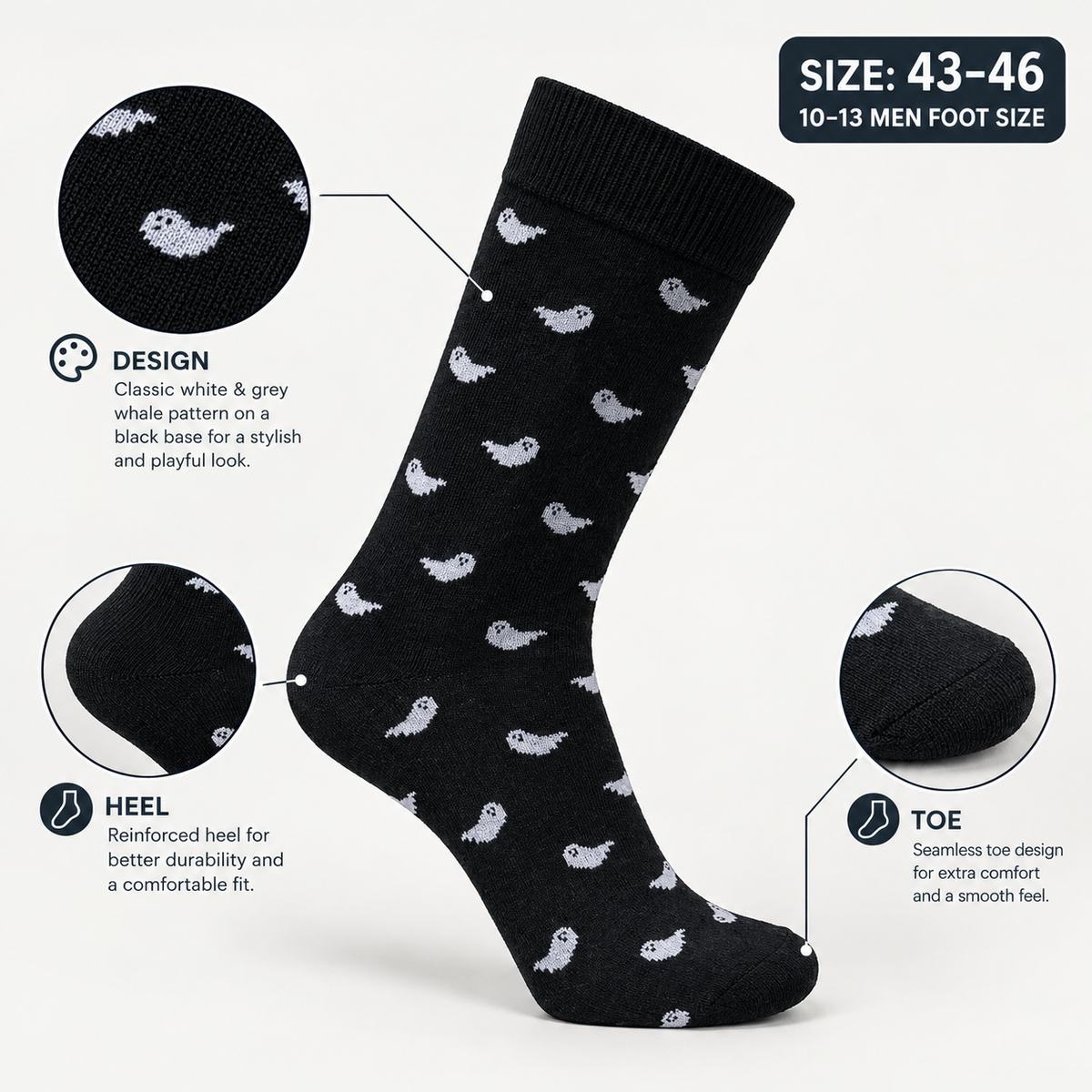 Men Spooky Ghost Print Crew Socks