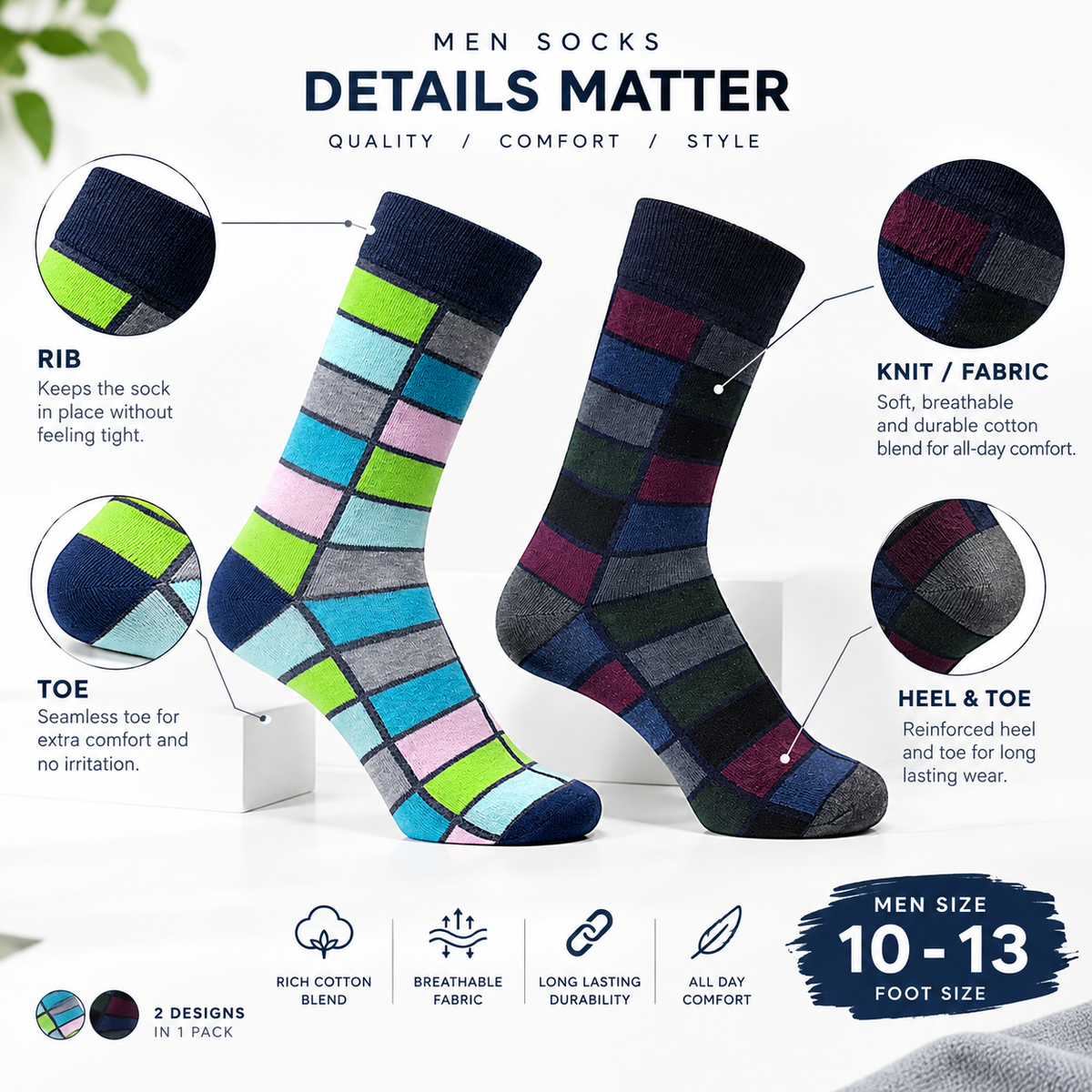 The Statement Grid | Men's Crew Socks