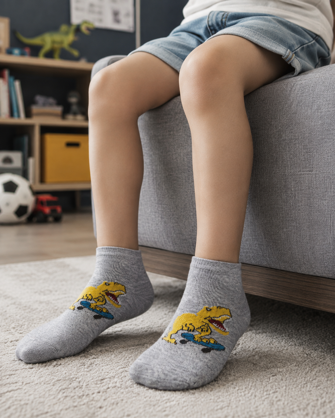 Cool Dino Skater Ankle Socks for Boys