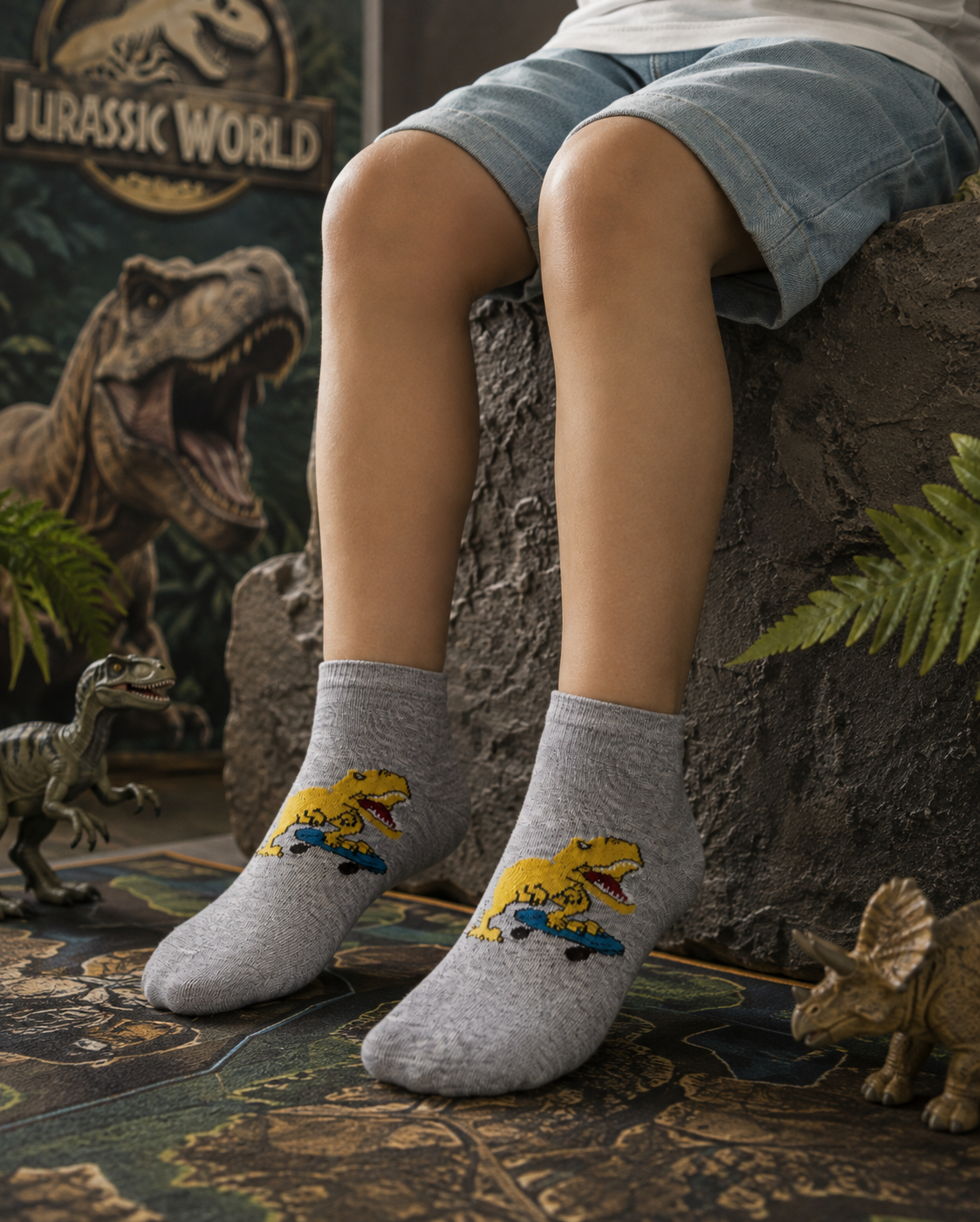 Cool Dino Skater Ankle Socks for Boys