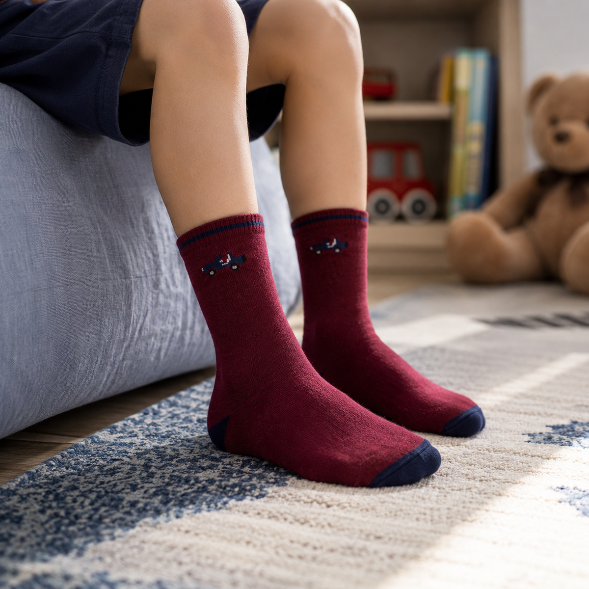 Boys Maroon Car Crew Socks