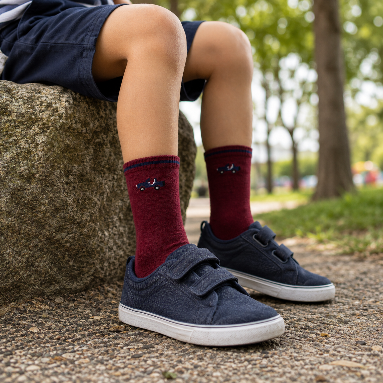 Boys Maroon Car Crew Socks