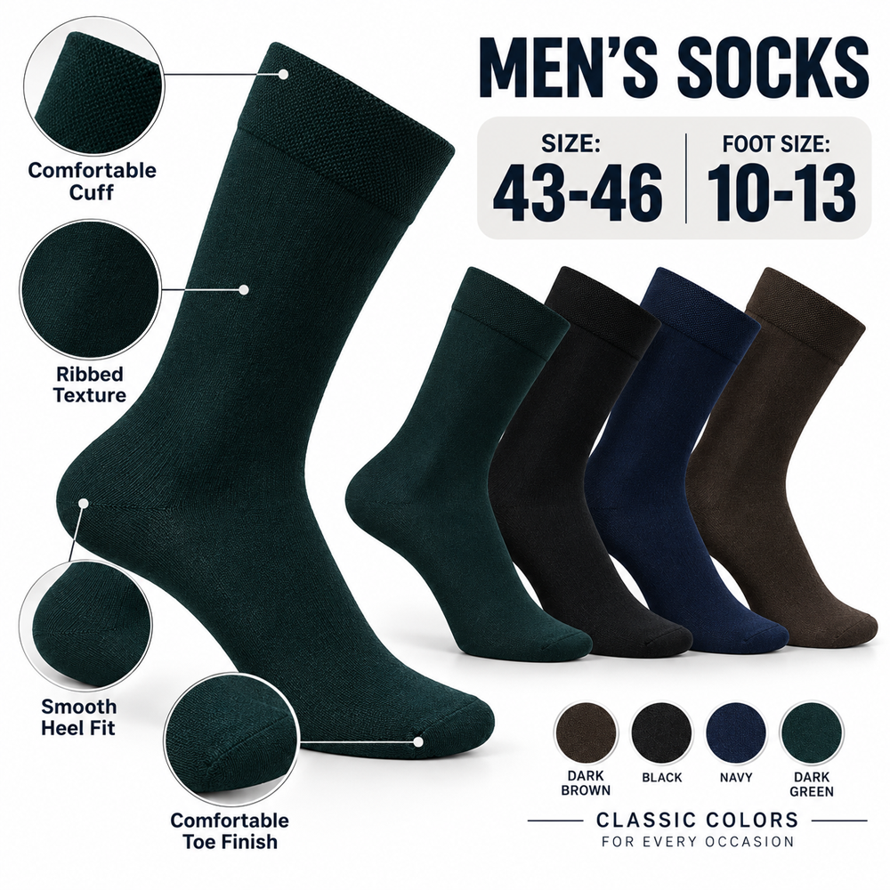 Men Luxury Plain Mercerized Cotton Dress Socks