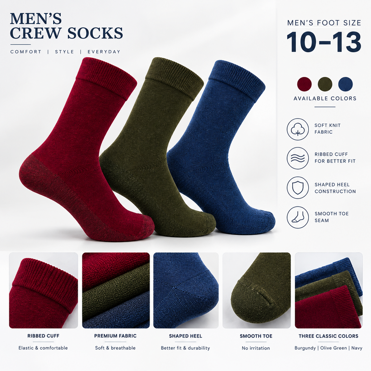 Men Plain Crew Socks