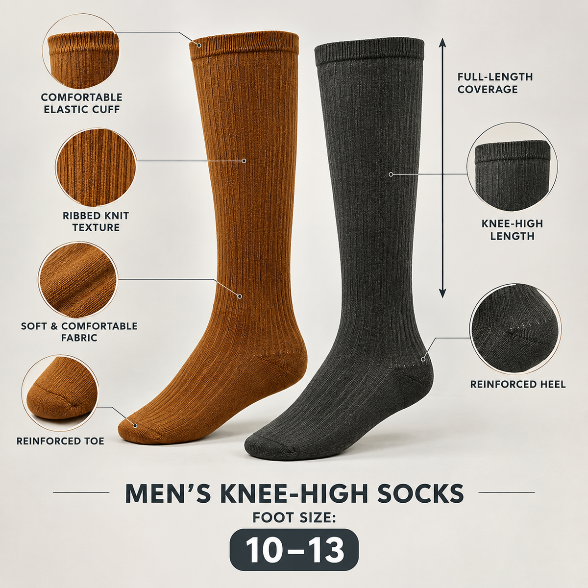 Men Ribbed knee High Socks