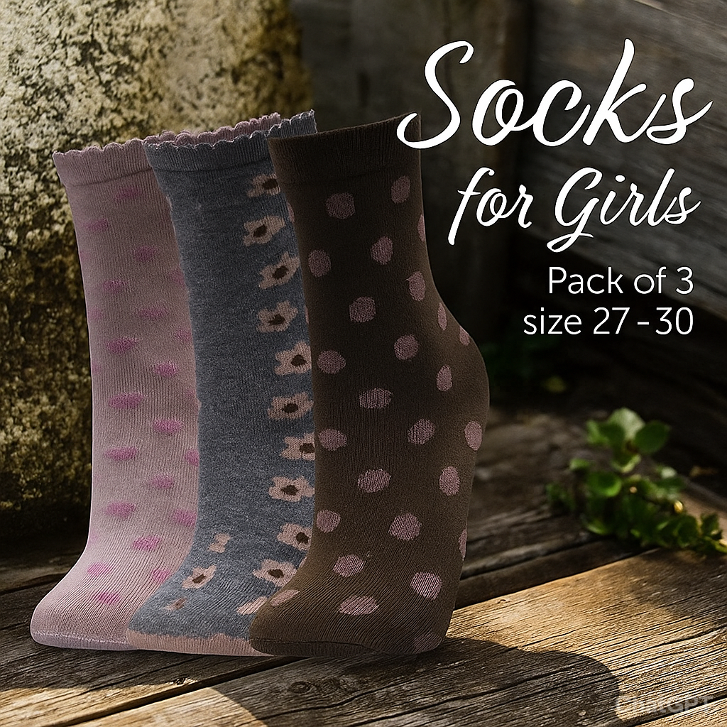 Girl's Polka Dot & Floral Print Ankle Socks