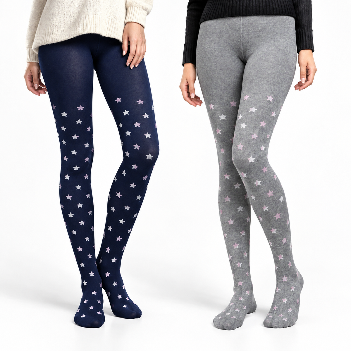Girls Navy & Grey Star Print Tights (CJ)