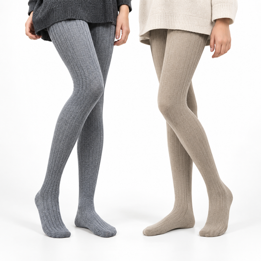 Apricot & Grey Knit Lines Girls Tights (CJ)