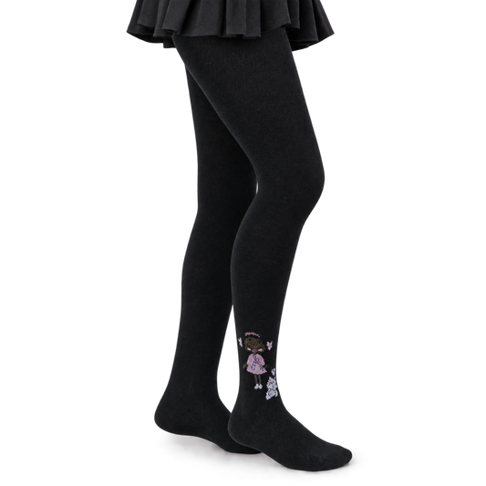 The Enchanted Doll design Girls Black Tights