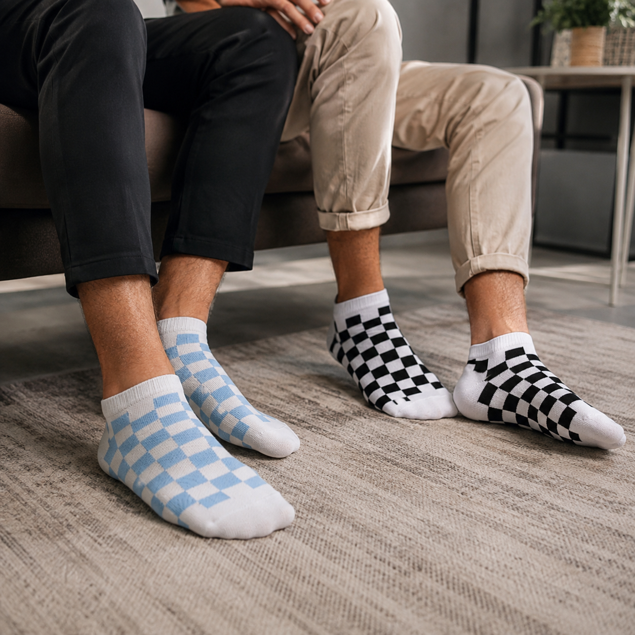 Men Checkered Print Ankle Socks