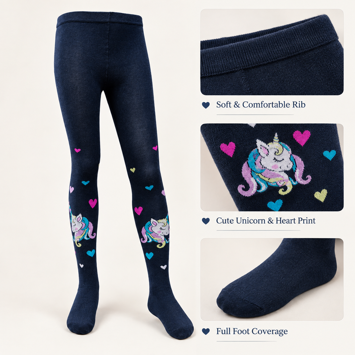 Unicorn Magic & Hearts Tights for Girls (OT)
