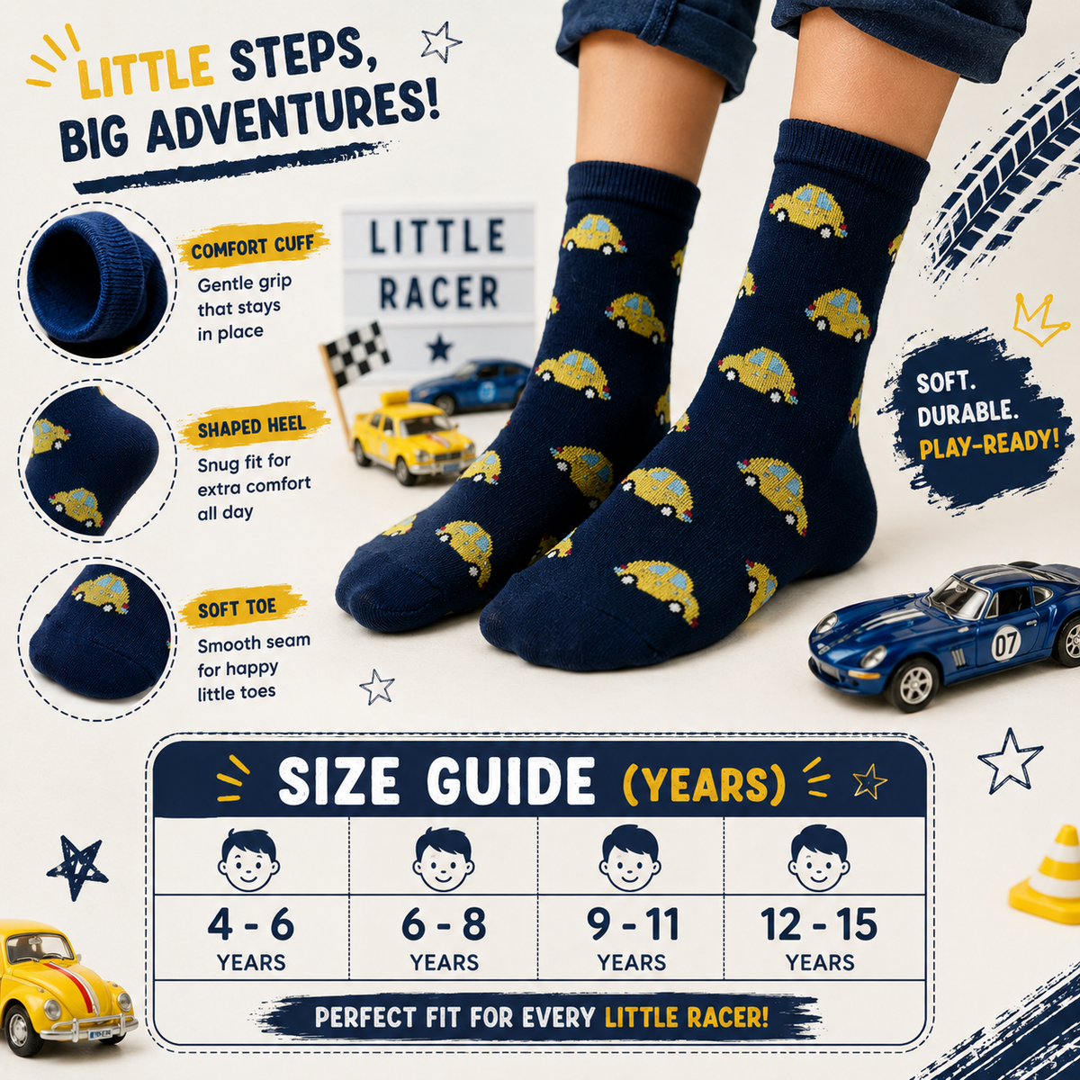 Car Print Boy's Crew Socks