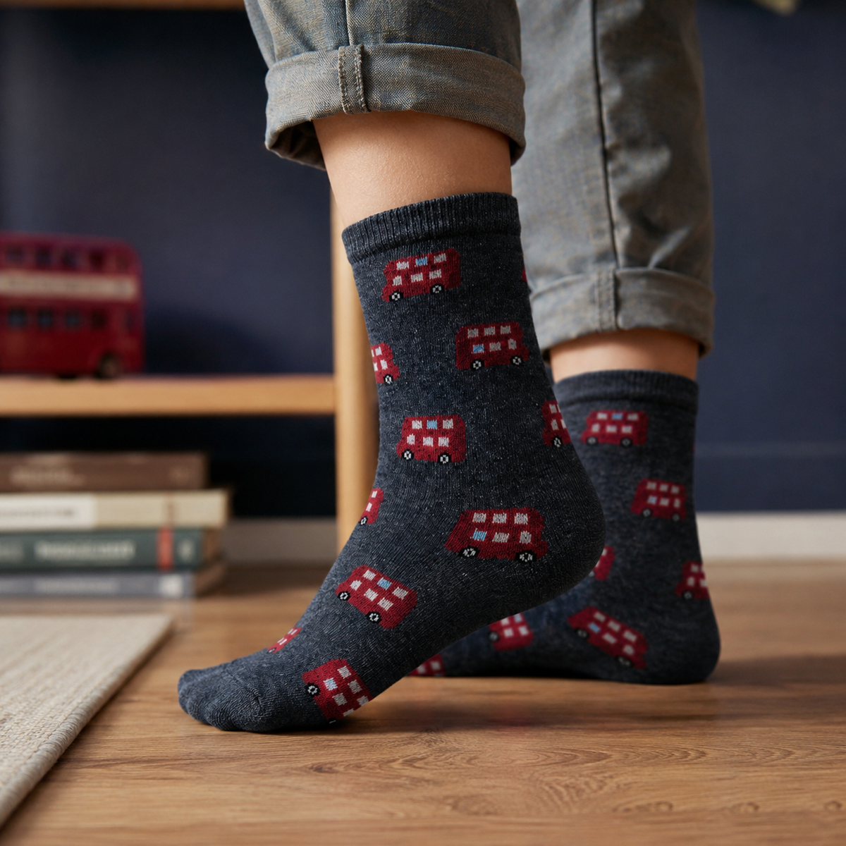 Bus Print Boy's Crew Socks