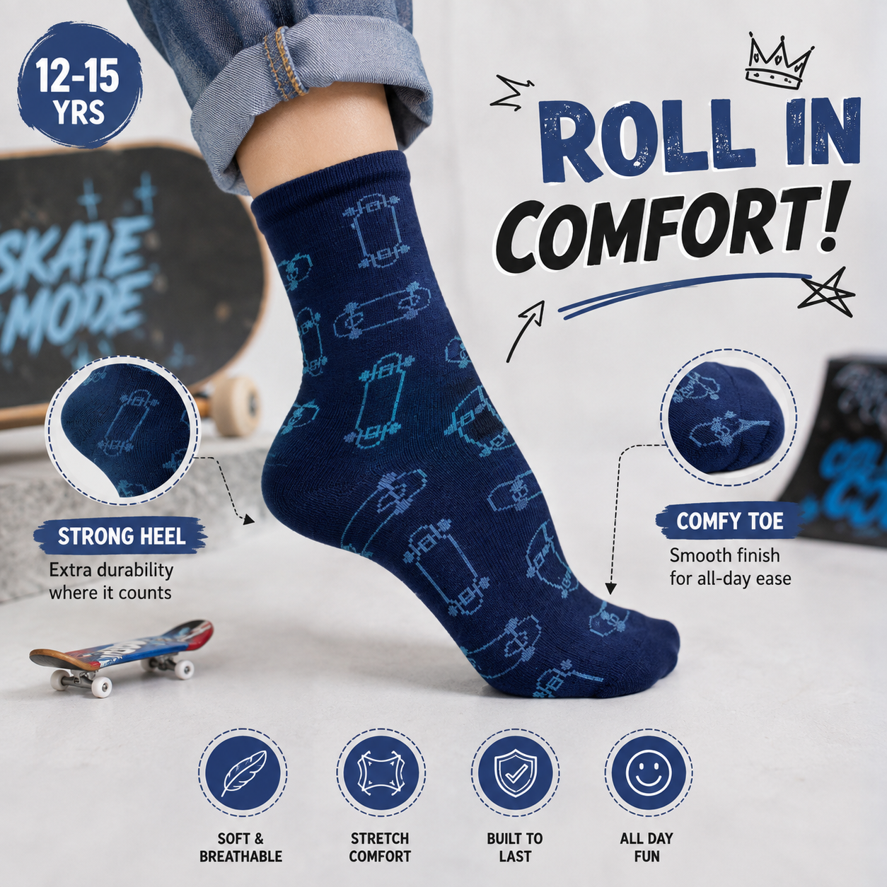 Skaty Print Boy's Crew Socks