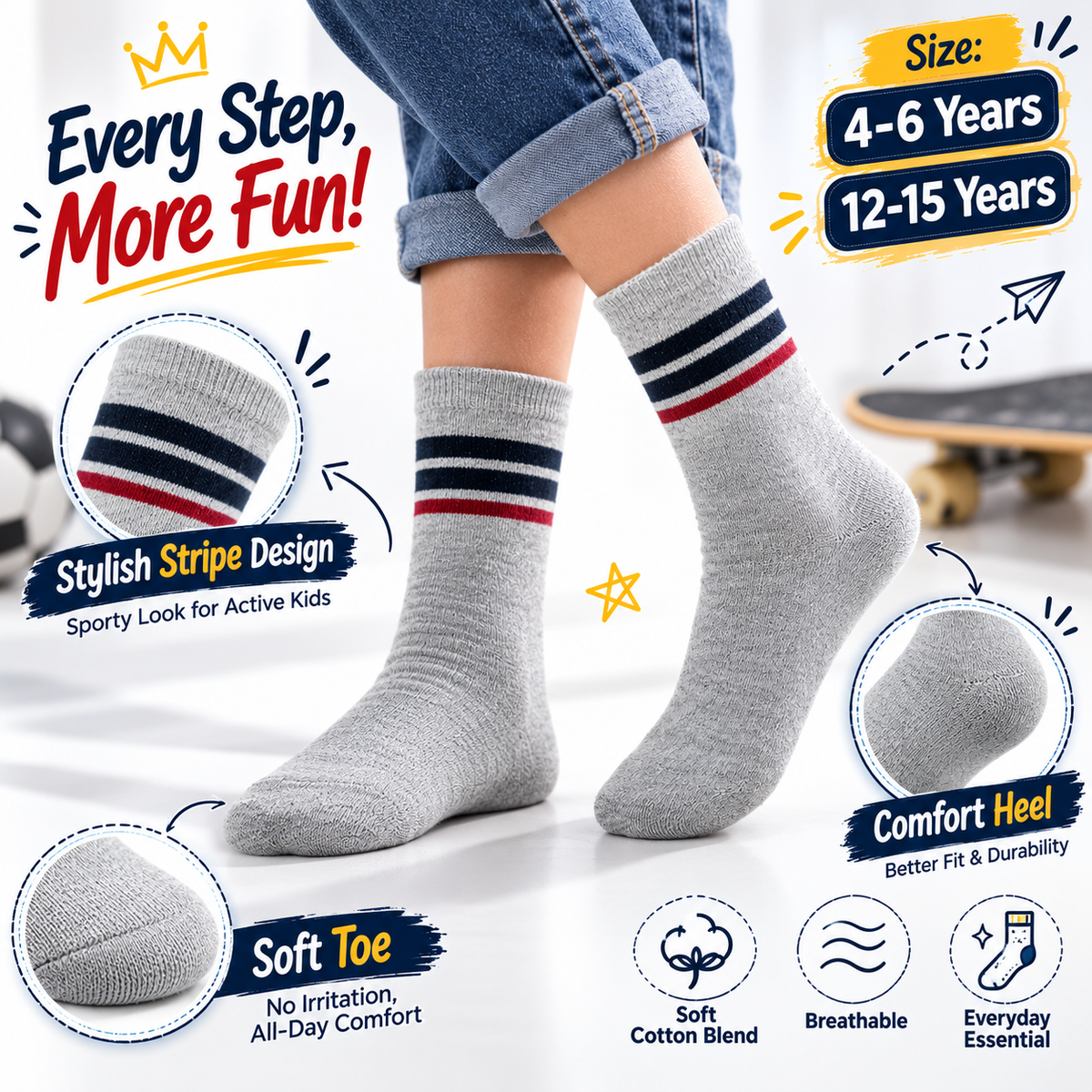 Boys Cotton-Rich Crew Socks