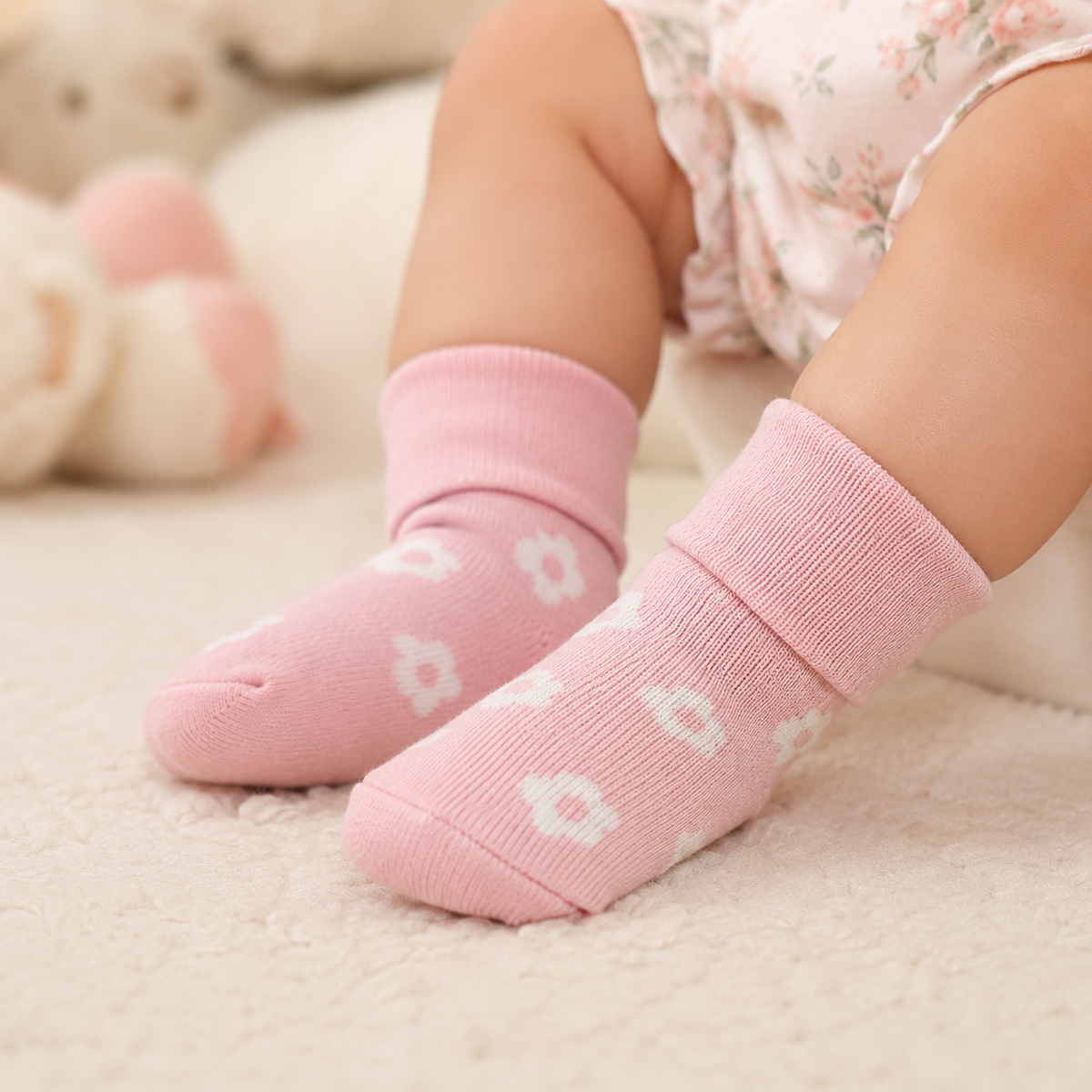 Pink Floral Print Born Baby Girl Socks