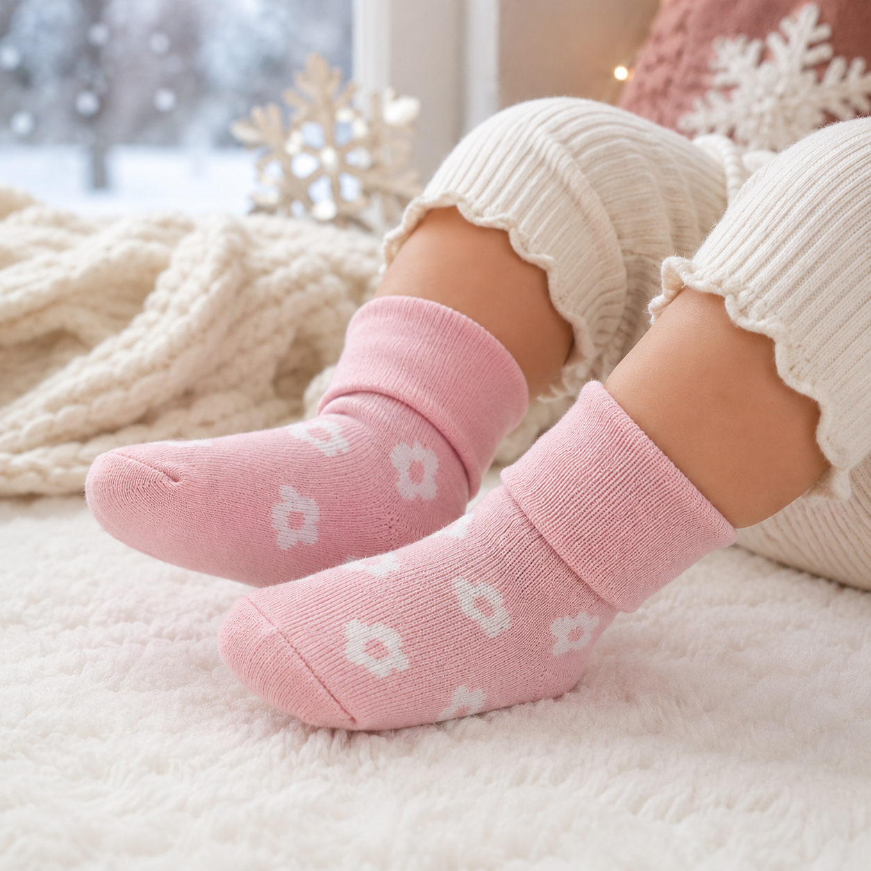 Pink Floral Print Born Baby Girl Socks