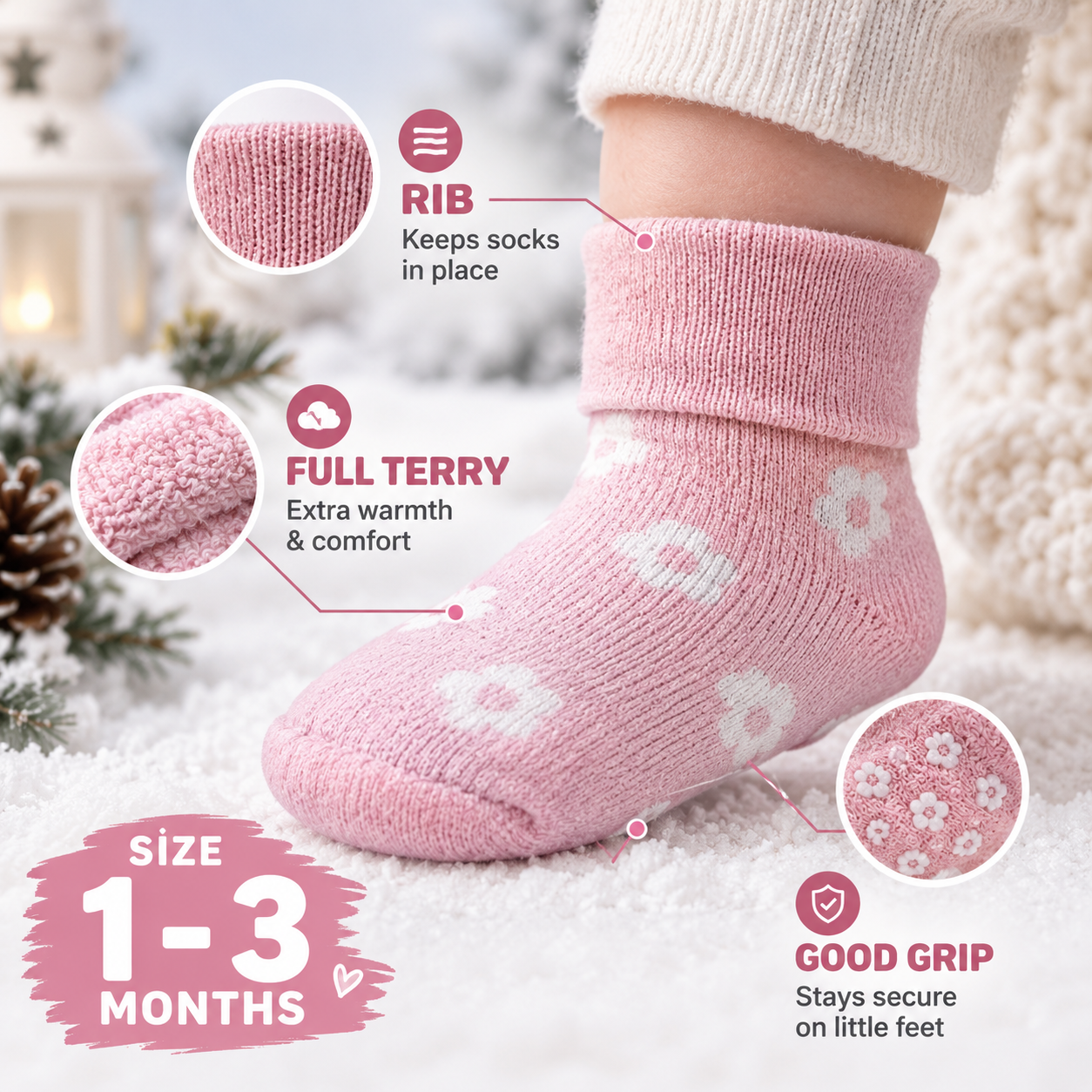 Pink Floral Print Born Baby Girl Socks