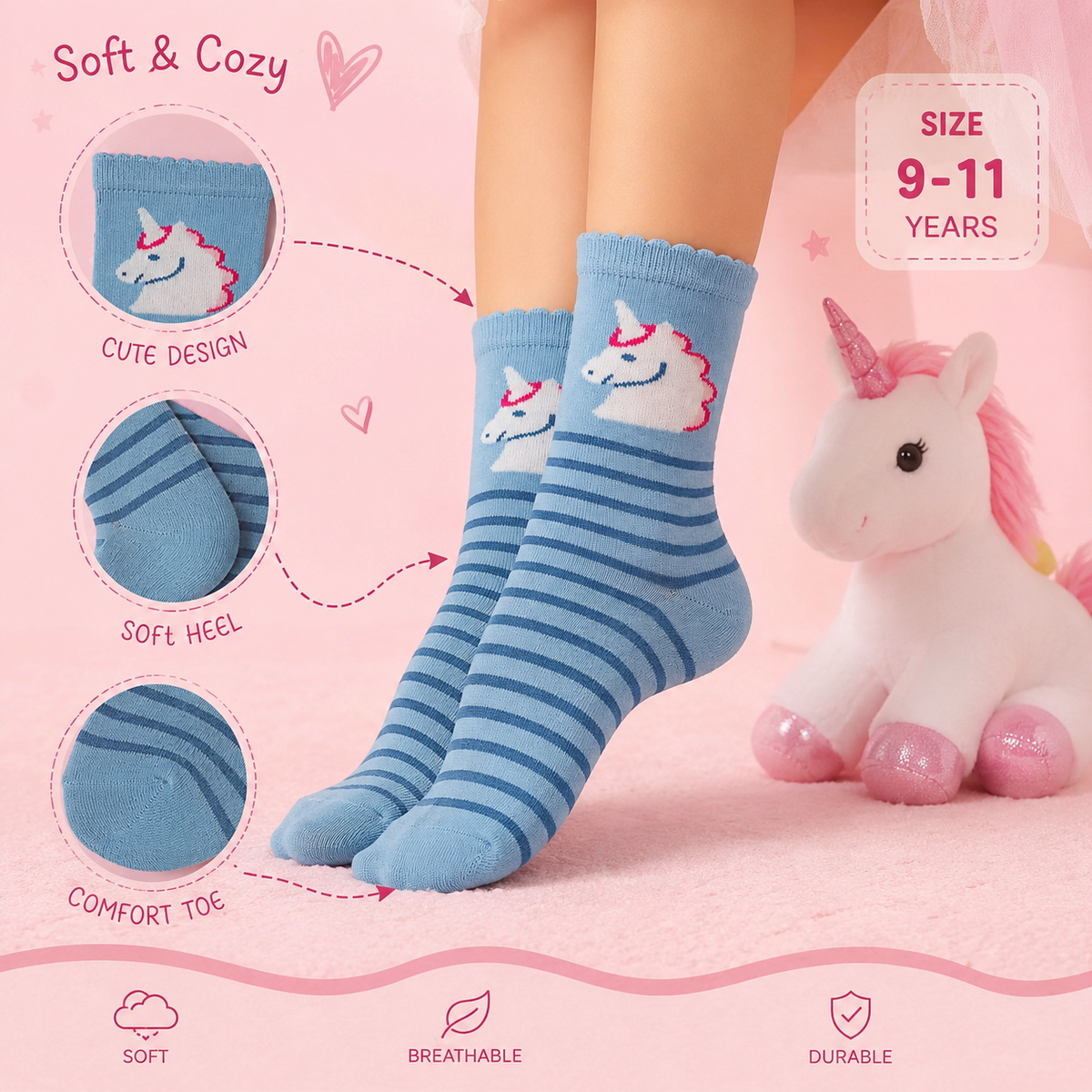Magical Unicorn Girls' Crew Socks